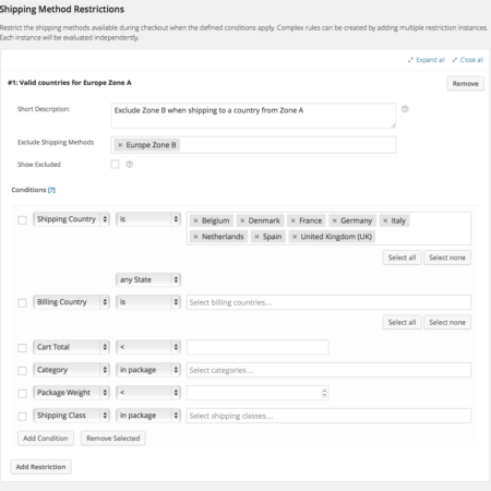 shipping method restrictions